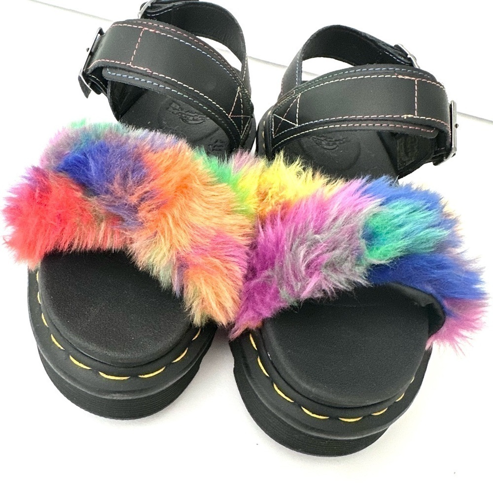 NWOB Dr. Marten Voss II Fluffy rainbow Pride faux fur sandals 7/38 - Picture 6 of 16